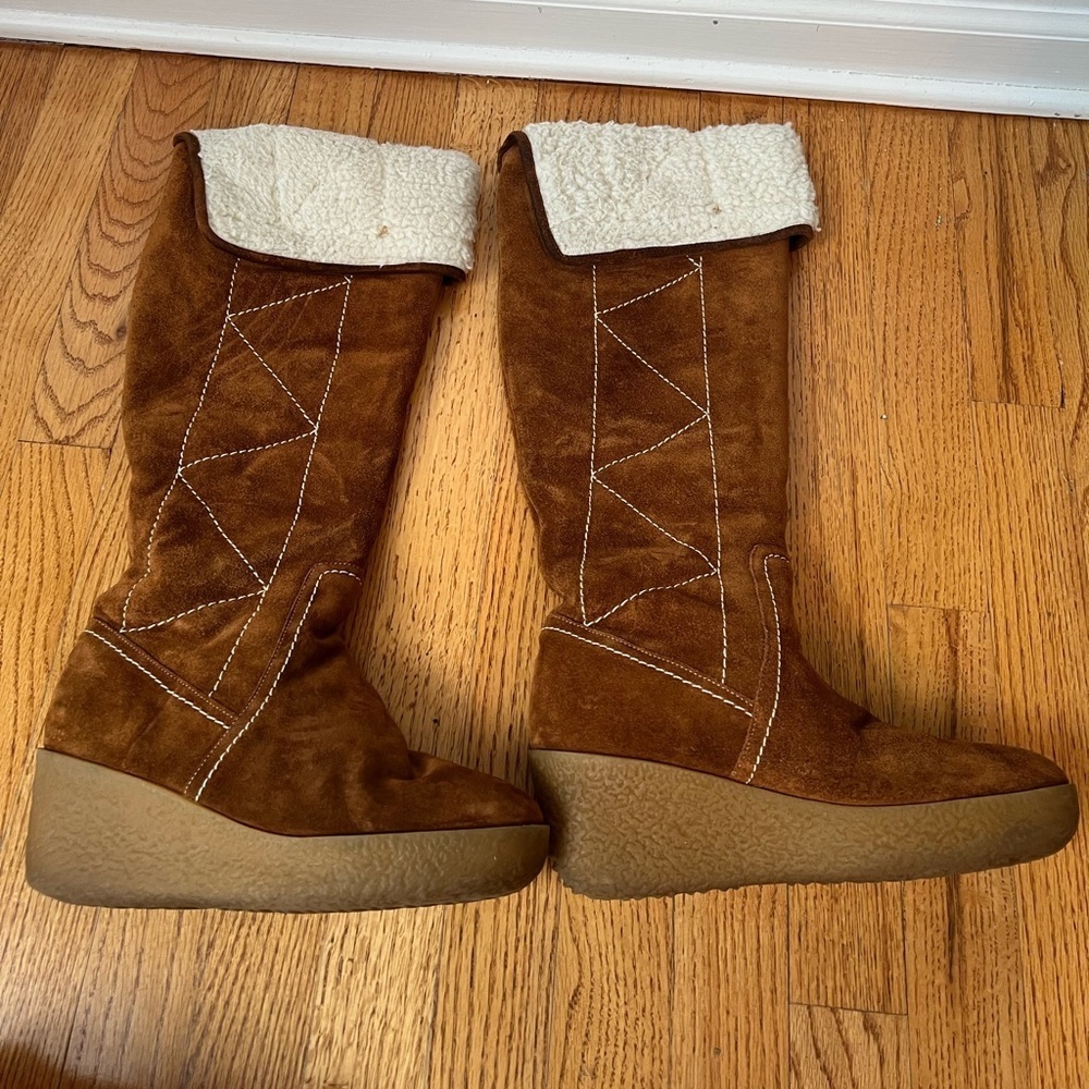 MICHAEL Michael Kors Crosby Suede Sherpa Lined Knee High Wedge Boots Size 7.5 - Picture 2 of 7